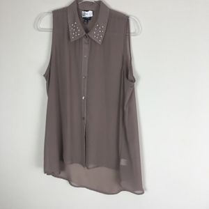 Bobeau Pearl Collar Asymmetrical Blouse